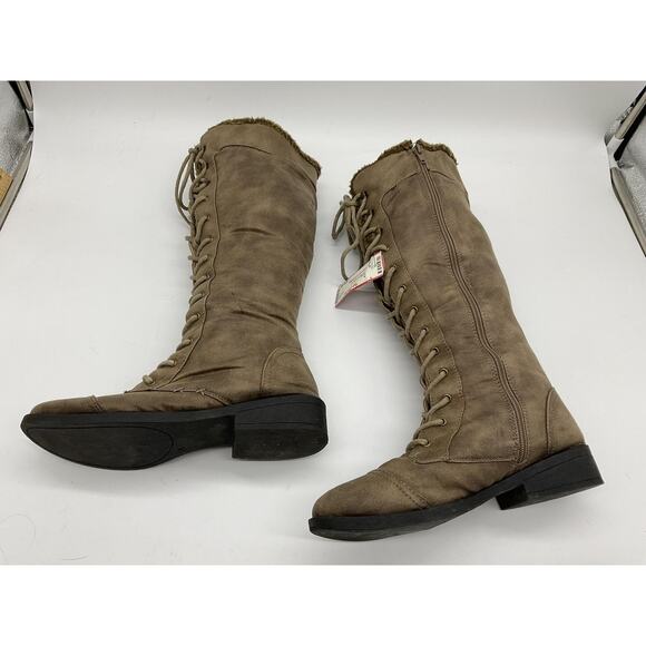 Qupid Boots Womens Size 8 Brown Knee High Lace Up Faux Suede Fleece Lined Zip - Picture 9 of 16